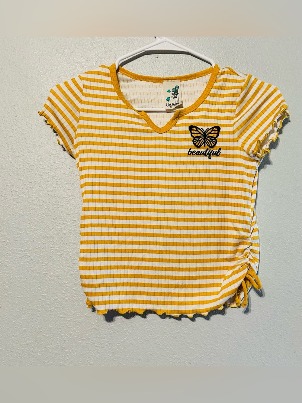 Lily Bleu girl Kid size Medium (10-12) Yellow Striped Butterfly Tee